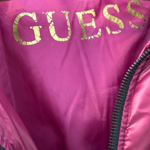 Guess quilted puffer jacket M magenta black trim high cozy neck - Picture 8 of 11